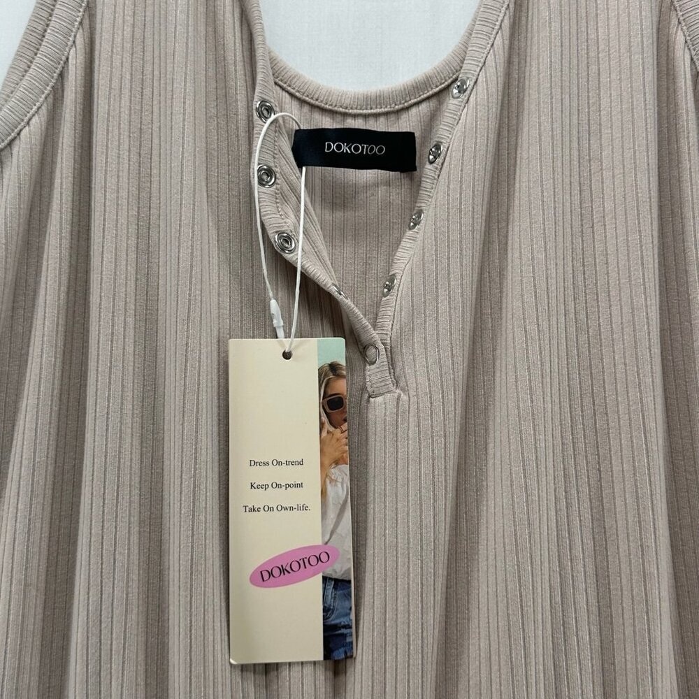 DOKOTOO Jumpsuit Size XL Ribbed Sleeveless Popover Tapered Cropped Beige - Picture 7 of 13